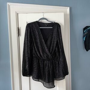 Lane Bryant Glittering Black Wrap Blouse